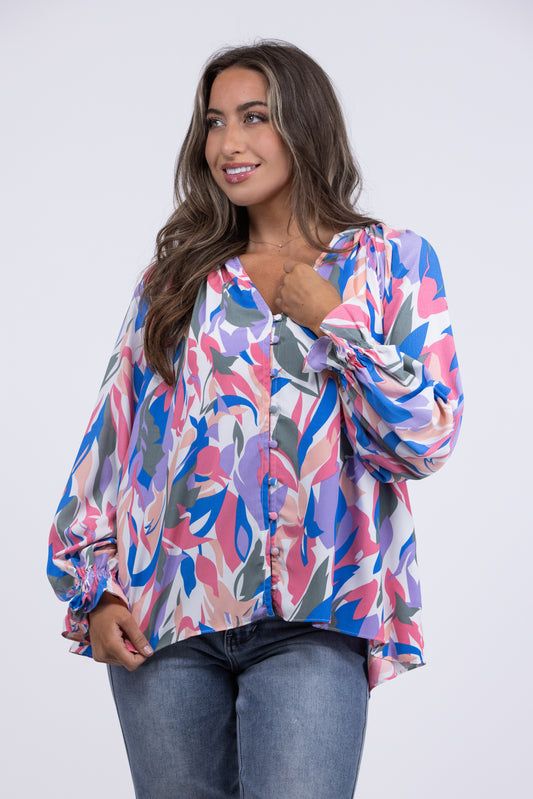 Out Of My Head Women's Flowy Abstract Long Sleeve Top