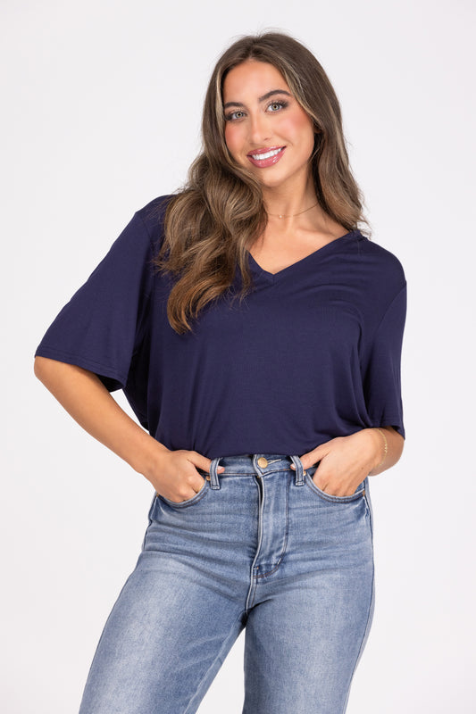 All My People Women's Oversized Flowy Classic Short Sleeve Top