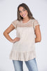 Strawberry Wine Women's Lace Neckline Short Sleeve Top