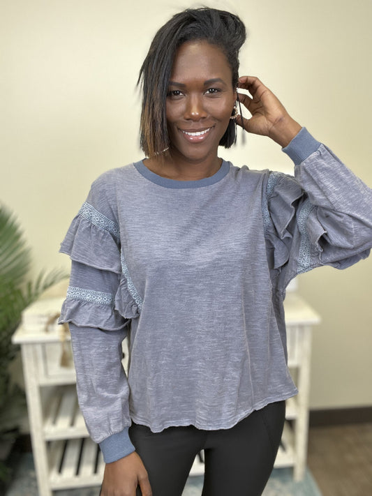 Take A Chance Women's Ruffle Long Sleeve Top *Final Sale*