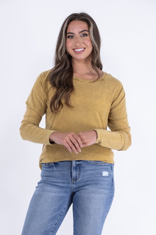 At The End Of The Day Women's Casual Mineral Washed Long Sleeve Top *Final Sale*