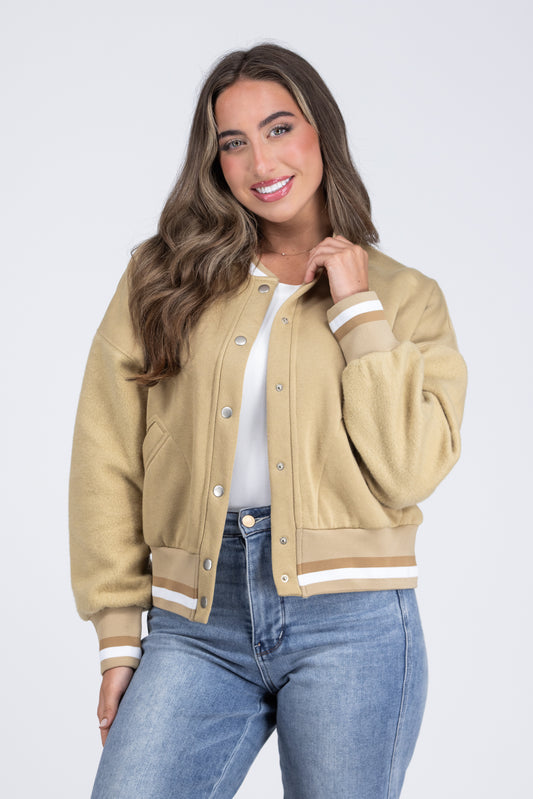 Game Time Women's Ribbed Cuff Bomber Jacket *Final Sale*
