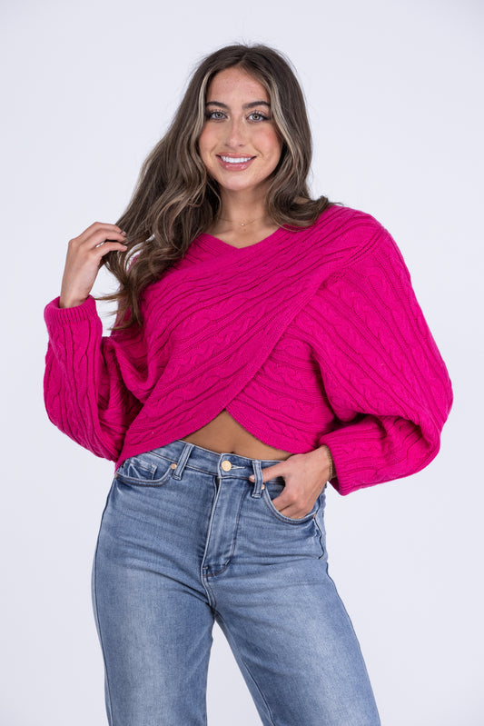 Time For Class Women's Lightweight Cable Knit Criss-Cross Bodice Sweater