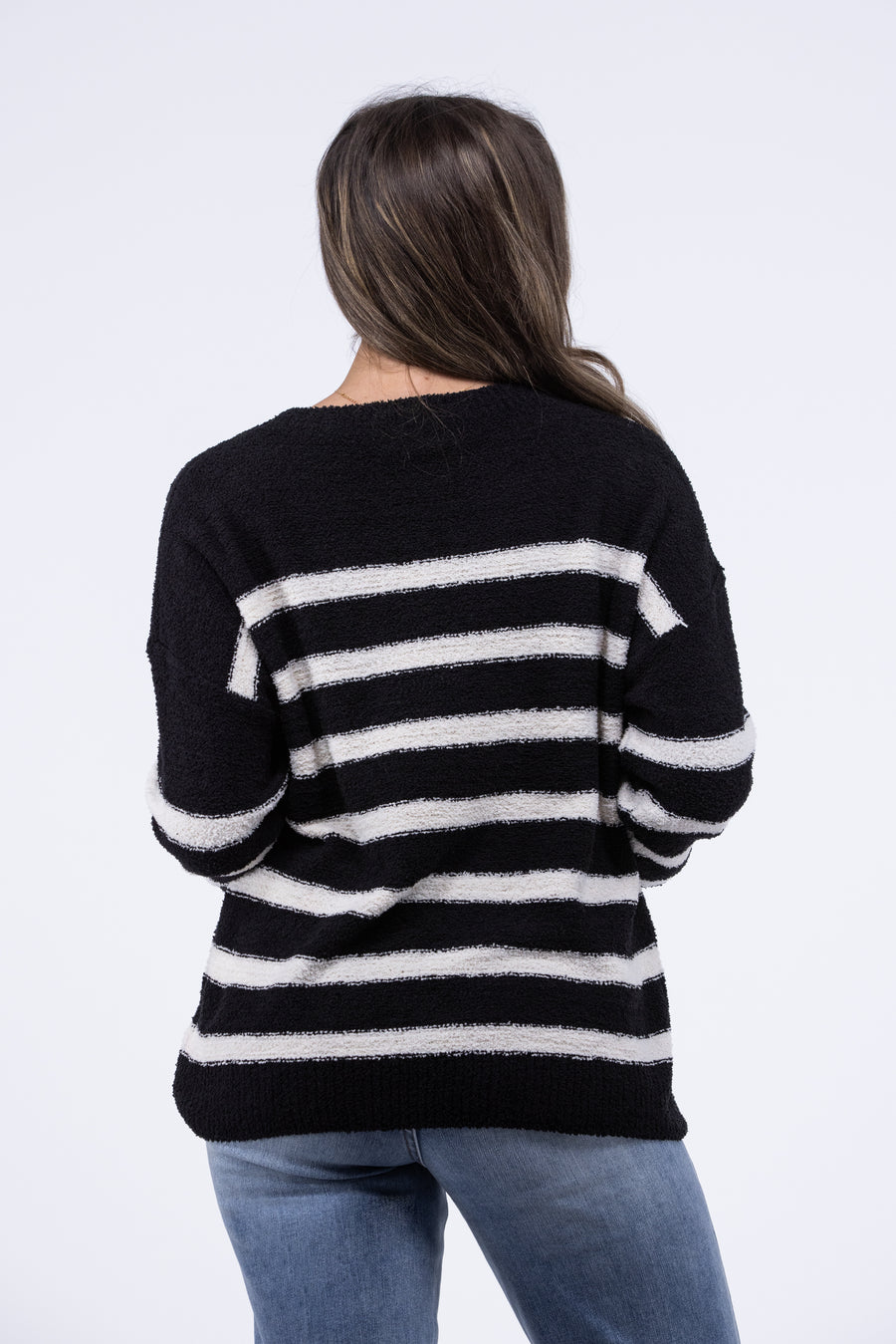 One Day Women's Striped Round Neckline Knit Sweater