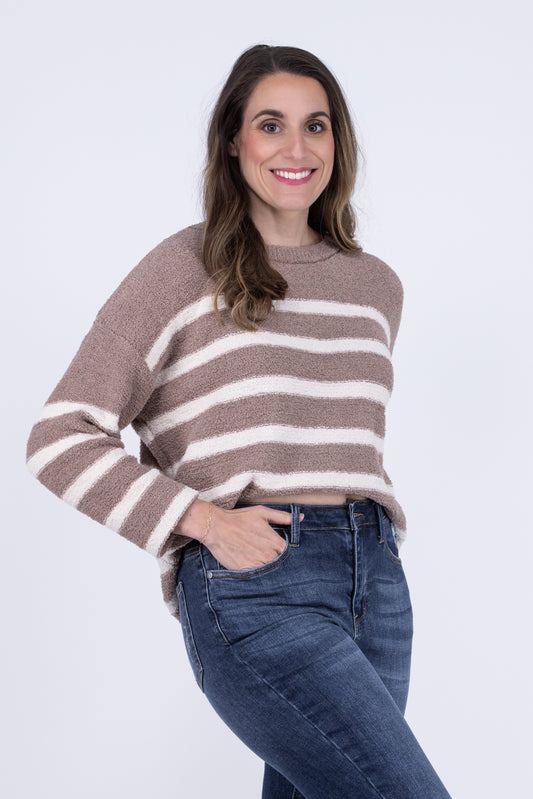 One Day Women's Striped Round Neckline Knit Sweater *Final Sale*