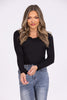 She's Got It Women's Ribbed Ruffle Long Sleeve Top