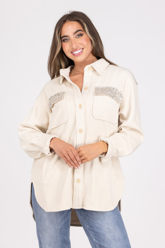 Can't Miss It Women's Sequin Corduroy Shacket