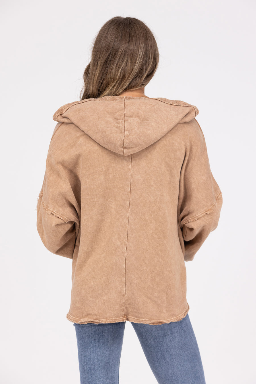 Take On The Day Women's Exposed Seams Hi Lo Hooded Sweater