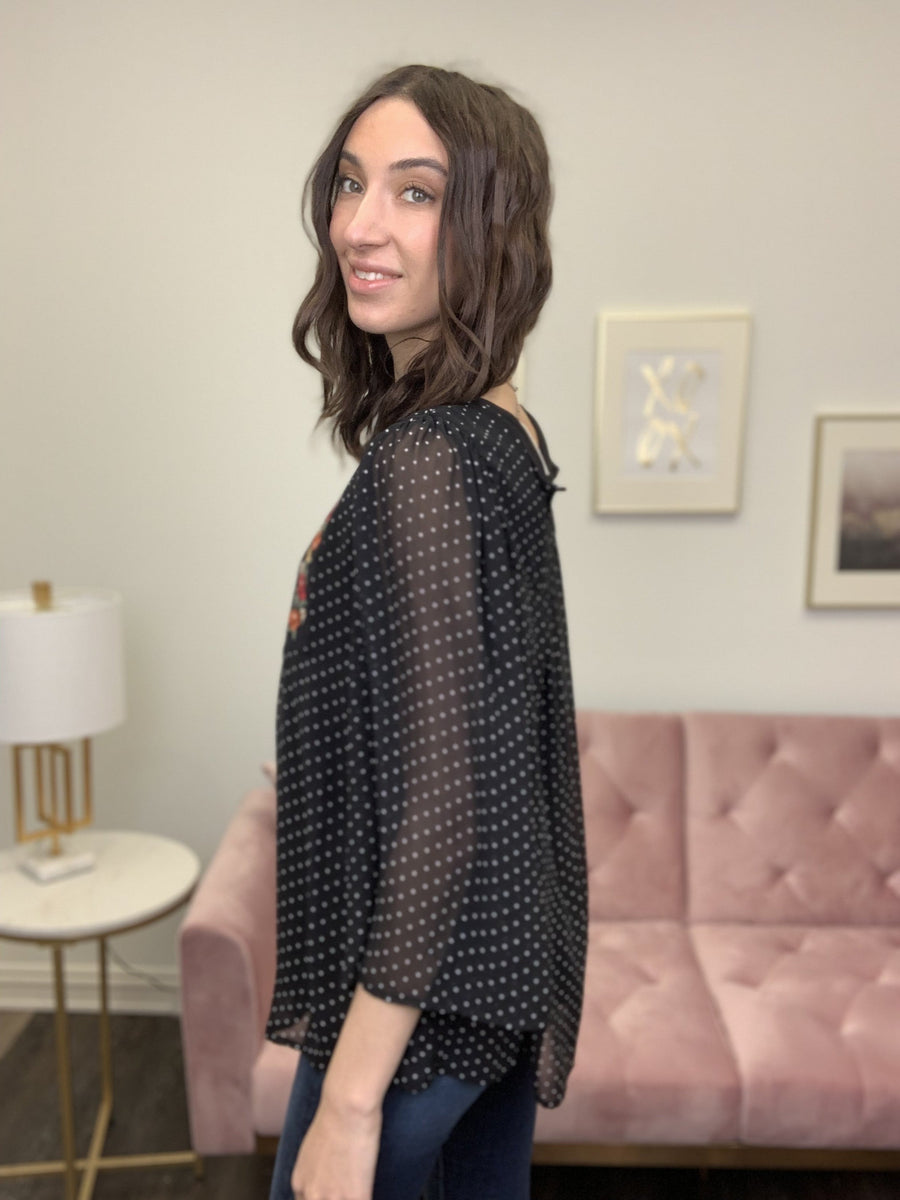Still Remember Women's Embroidered Polka-Dot Long Sleeve Top *Final Sale*