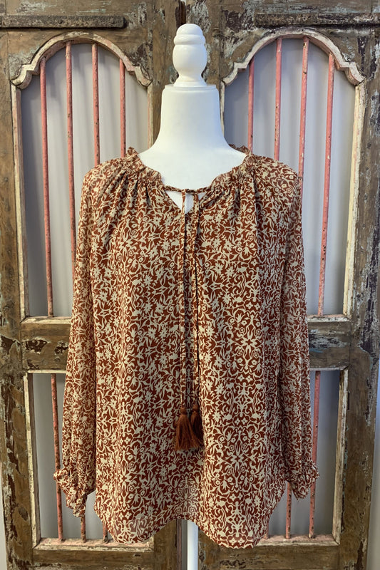 Hopscotch Women's Front Tie Long Sleeve Top