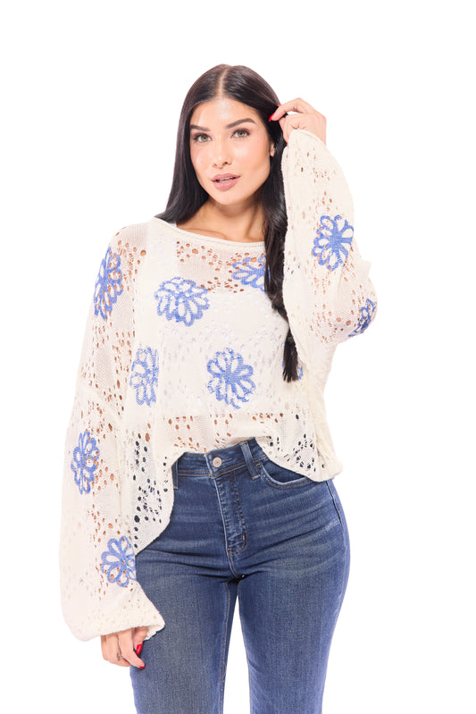 Women's Knit Floral Print Sweater