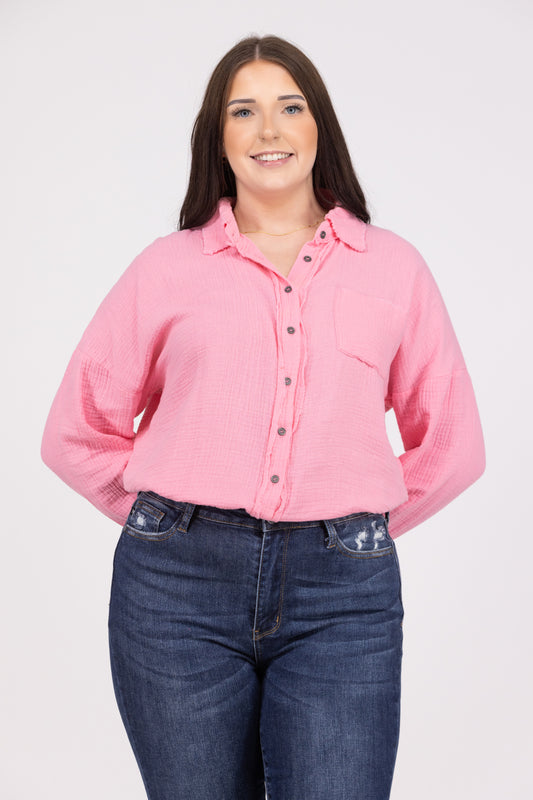 Thinking About You Women's Button-Up Long Sleeve Top