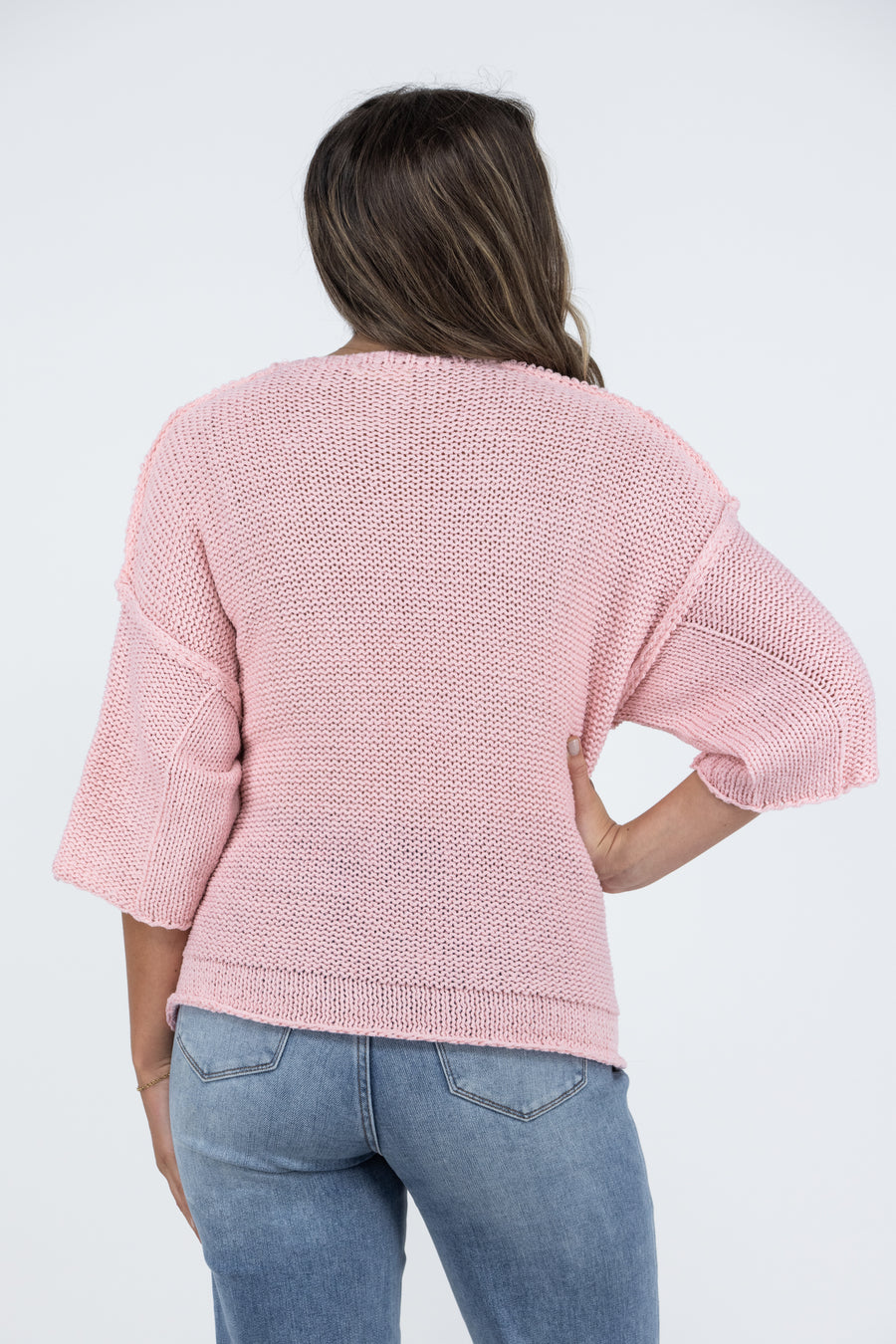 See You There Women's Open Knit 1/2 Sleeve Top