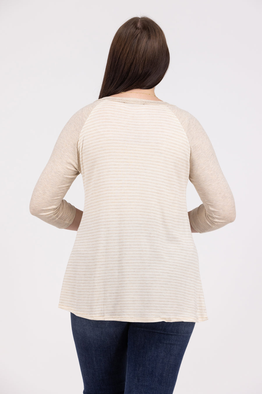 Striped Perfection Women's V-Neck Hi-Lo Long Sleeve Top