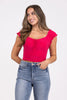 Lovely Embrace Women's Fitted V-Neck Ruffled Sleeve Top