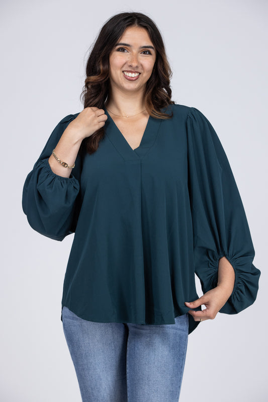 Meeting For Business Women's V-Neck Balloon Sleeve Top * Final Sale*