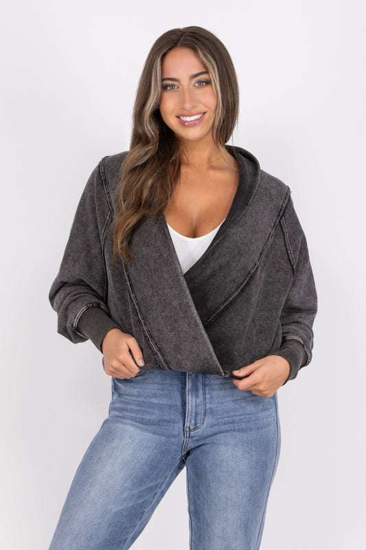 Weekend Outing Women's Ribbed Wrap Front Long Sleeve Top * Final Sale*