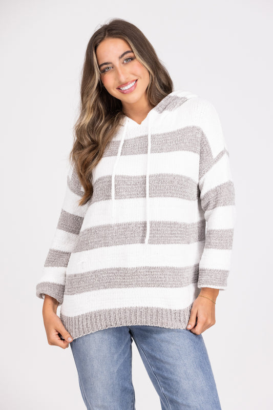 Lift Your Spirit Women's Striped Hi-Lo Hooded Sweater *Final Sale*