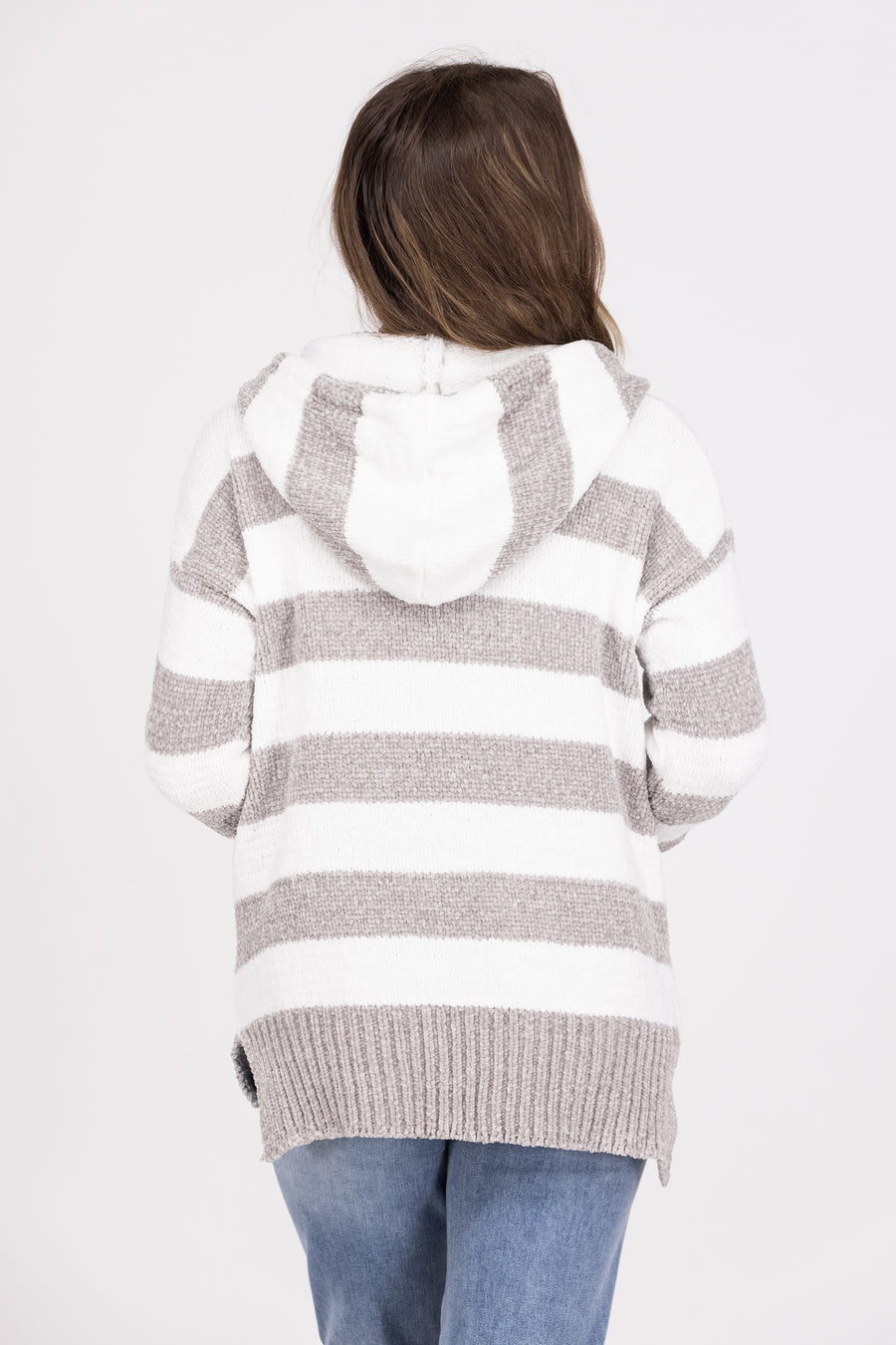 Lift Your Spirit Women's Striped Hi-Lo Hooded Sweater