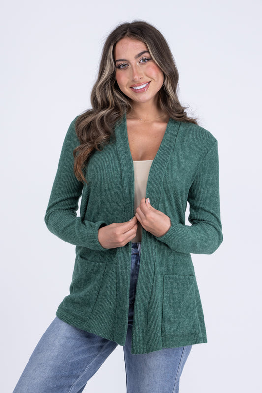 Open Book Women's Ribbed Open Front Layering Cardigan