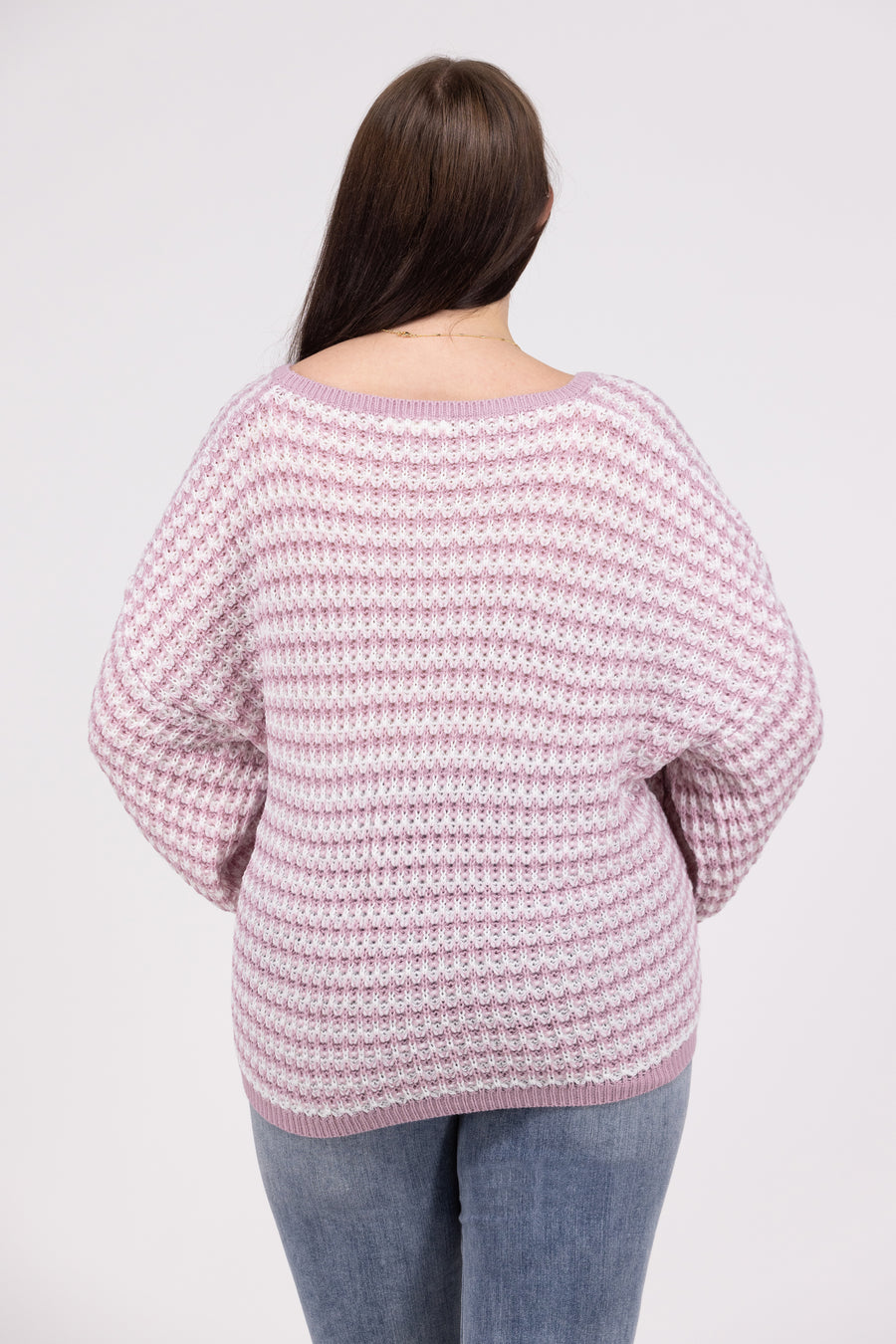 Love At First Sight Women's Striped Cable Knit U-Neck Sweater