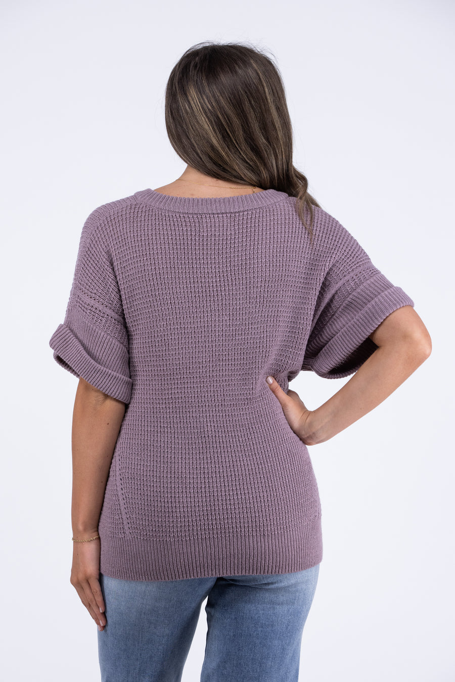 Muted Messages Women's Ribbed Knit Short Sleeve Sweater