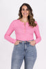 Make Your Choice Women's Half Button Down Ribbed Long Sleeve Top