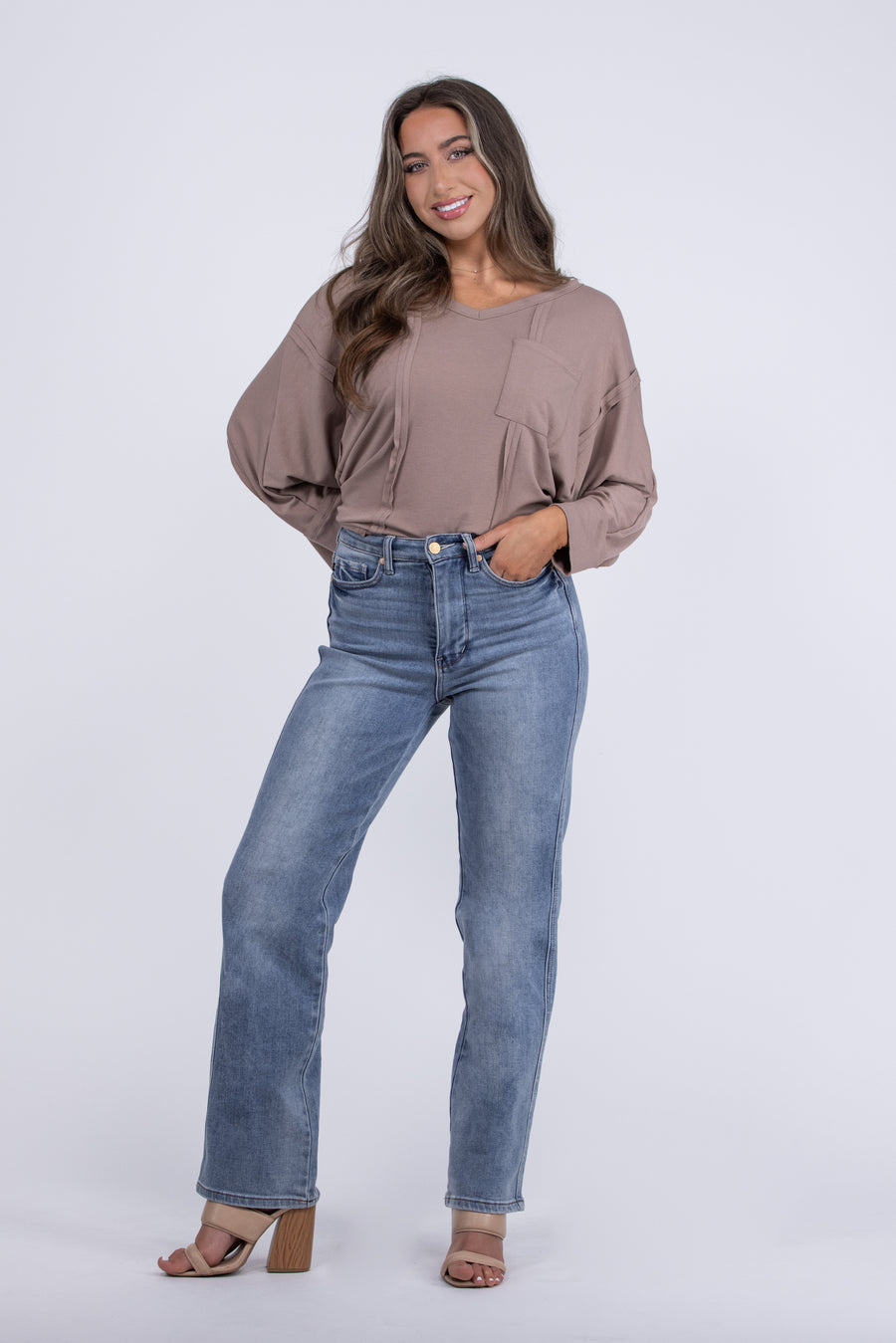 Calling The Music Women's Textured Everyday 3/4 Sleeve Top