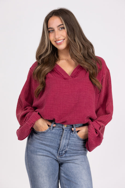 Love Life Women's Boho Oversized Hi-Lo Long Sleeve Top * Final Sale*