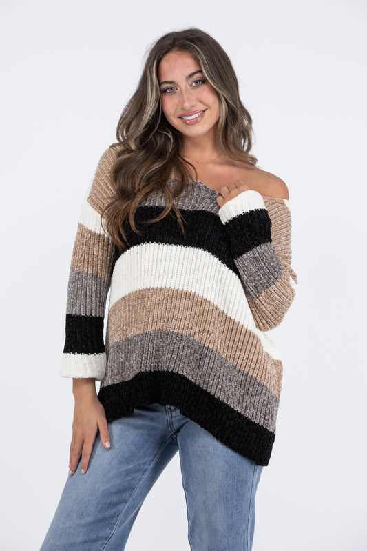 Let's Cuddle Women's Striped Knit Pullover Sweater