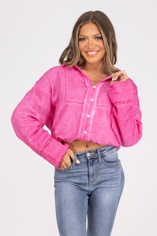 We're All Connected Women's Lace Button Up Long Sleeve Top * Final Sale*