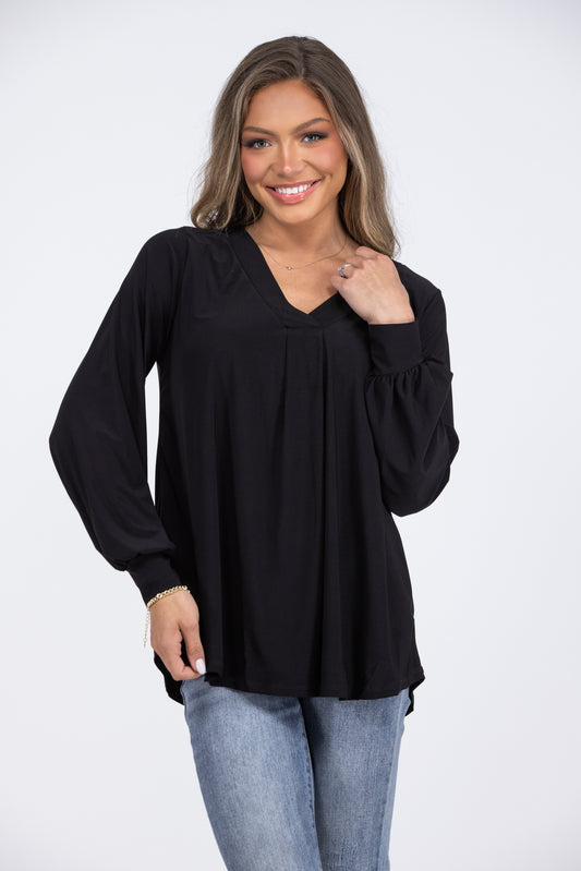 Want Your Love Women's Pleated Long Balloon Sleeve Top
