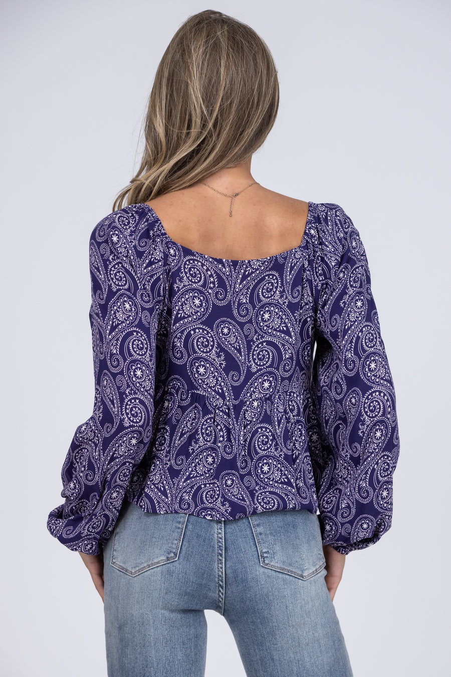 Pop of Paisley Women's Sweetheart Peplum Crop Long Sleeve Top