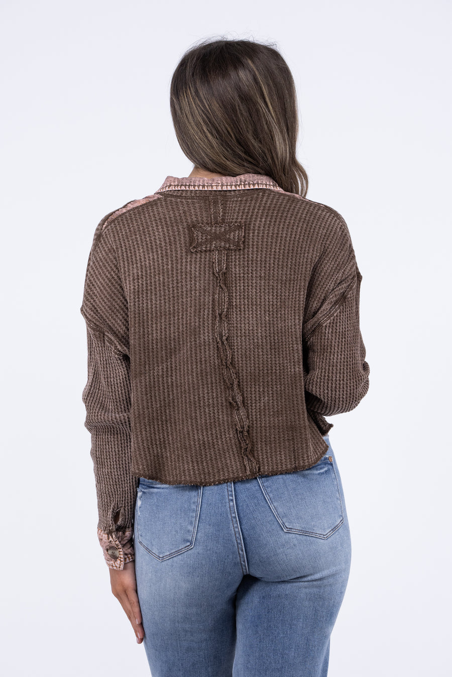 Play It Right Women's Acid Wash Waffle Cropped Shacket