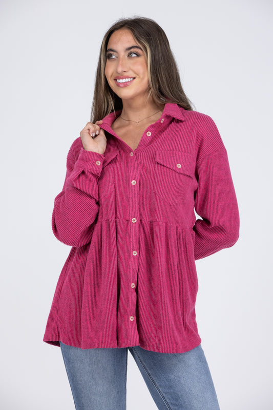 Just Like Old Times Women's Double Breasted PocketsLong Sleeve Top *Final Sale*