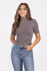Trystan Women's Seamless Turtleneck Short Sleeve Crop Top