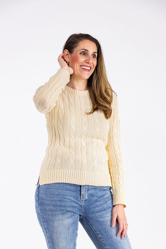 Cable Crew Women's Ribbed Sleeves Sweater *Final Sale*