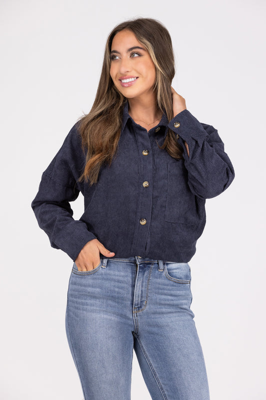 Global Icon Women's Button Front Corduroy Shacket *Final Sale*