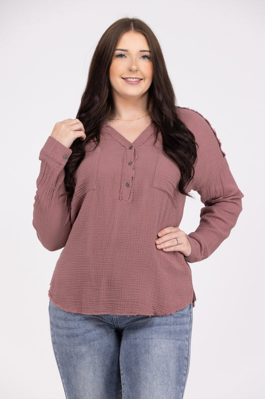 Wake Up Every Morning Women's Textured Fringe Long Sleeve Top *Final Sale*