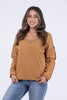 Meet Me On The Eastside Women's V-Neck Ribbed Hem Long Sleeve Top