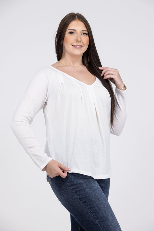 Never Back Down Women's Pleated V-Neck Long Sleeve Top *Final Sale*