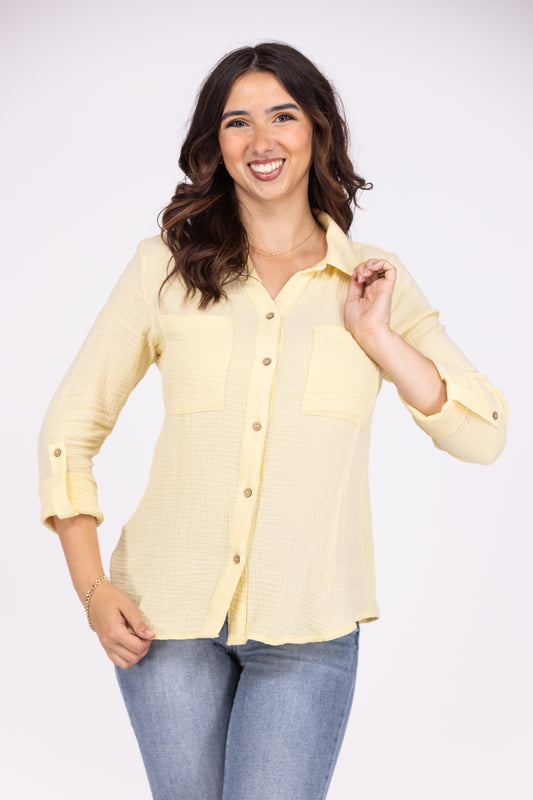 Here on Business Women's Button Down Long Sleeve Top
