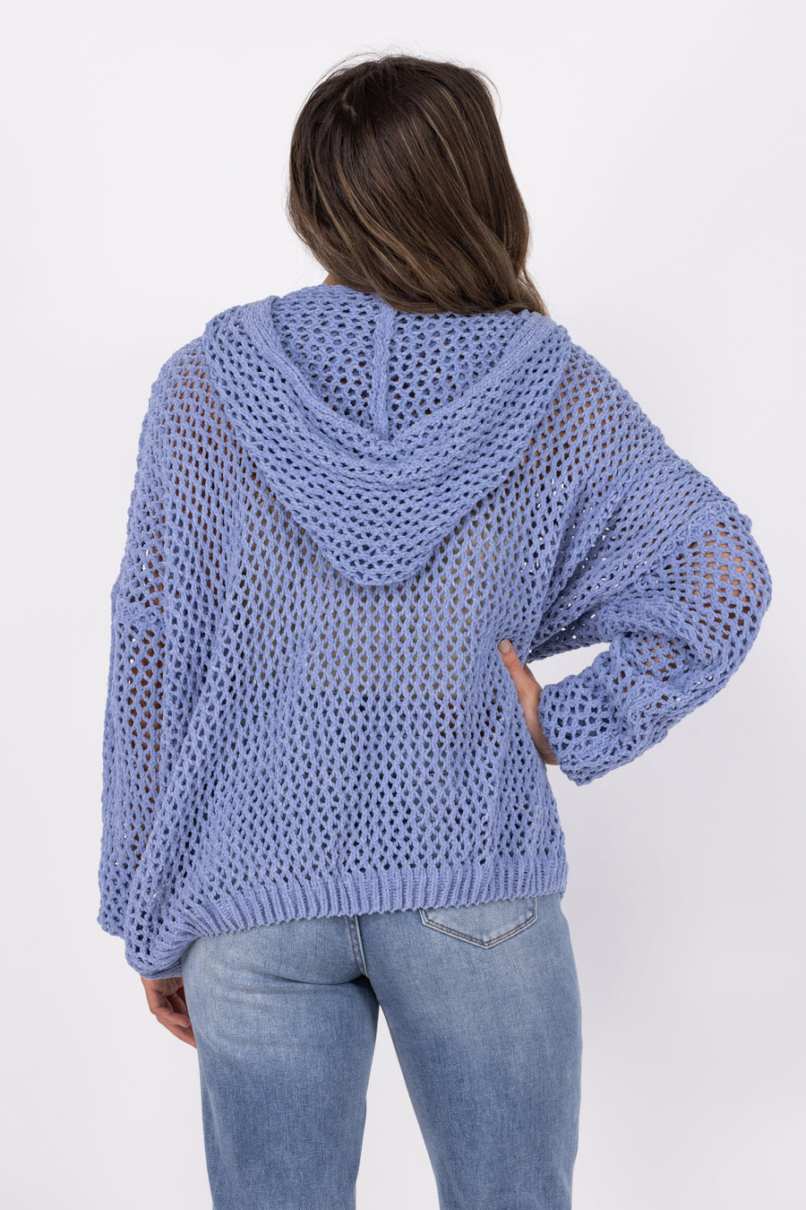 Lace up Women's Lightweight Open Knit Hooded Sweater