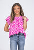 Flower Bright Women's Bold Ruched Flowy Short Sleeve Top