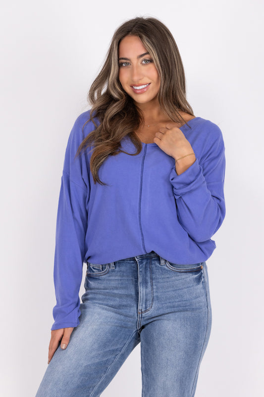 Split Decisions Women's V-Neck Oversized Long Sleeve Top * Final Sale*