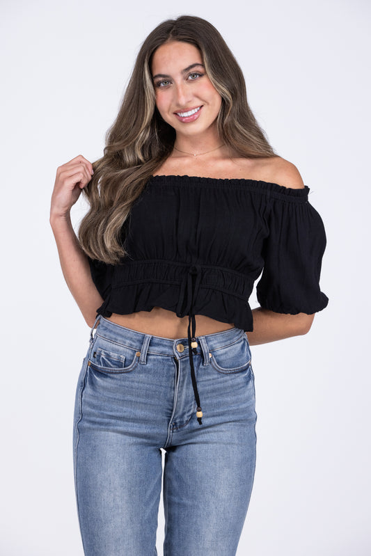 Island Girl Women's Tie Front Off The Shoulder Crop Top *Final Sale*