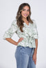 Tie the Bouquet Women's Floral 1/2 Puff Sleeve Top
