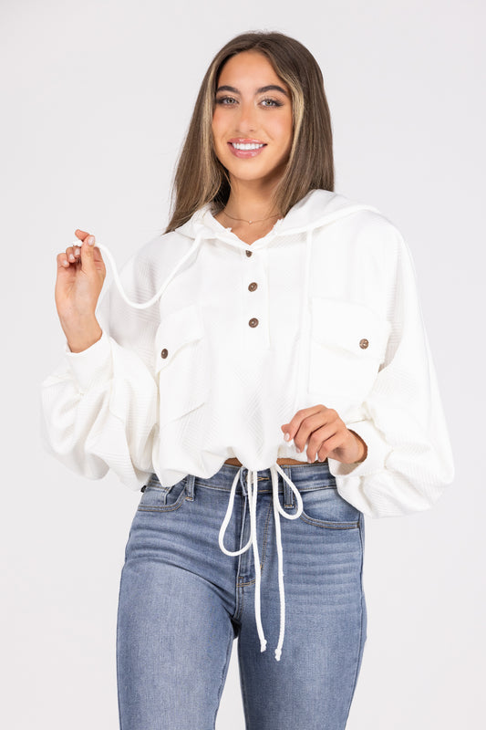 Cloud Watching Women's Half Button Up Cinch Waist Hoodie *Final Sale*
