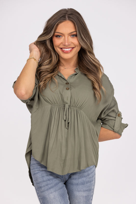 By a Thread Women's Front Tie Hi-Lo Half Sleeve Top