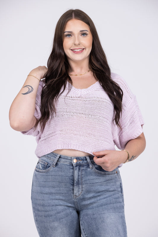 Talking About You Women's V-Neck Short Sleeve Cropped Sweater *Final Sale*